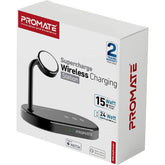 Promate Wavepower Aluminum Wireless Charger Stand Multi Device Charging W/ Qi Certified 15w Fast Charging & 24w Supercharge Usb Port - CompuMe